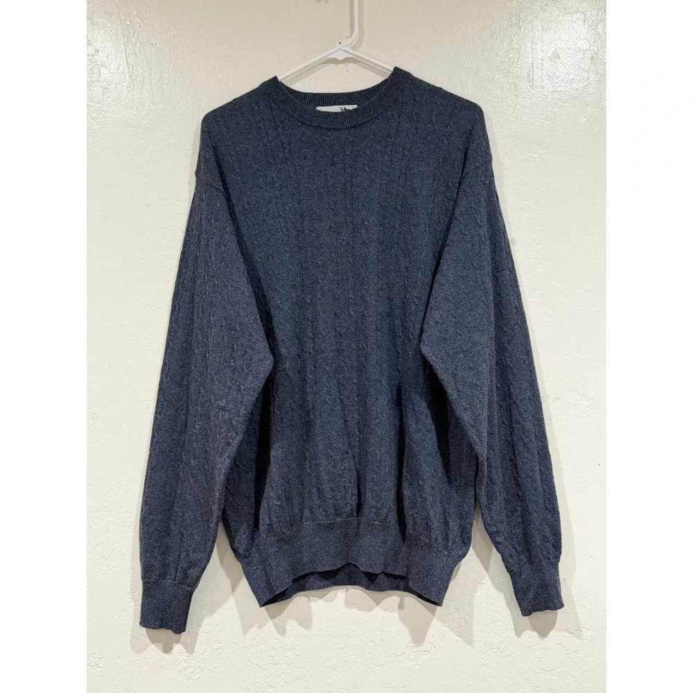 I Levrieri Cashmere Silk Sweater Mens Large Blue Cable Knit Made in Italy 889730